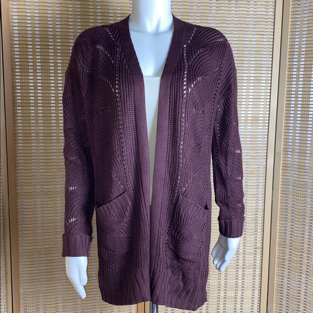 Hippie Rose Open-Stitch Open-Front Cuffed Long Sleeve Cardigan Size Medium